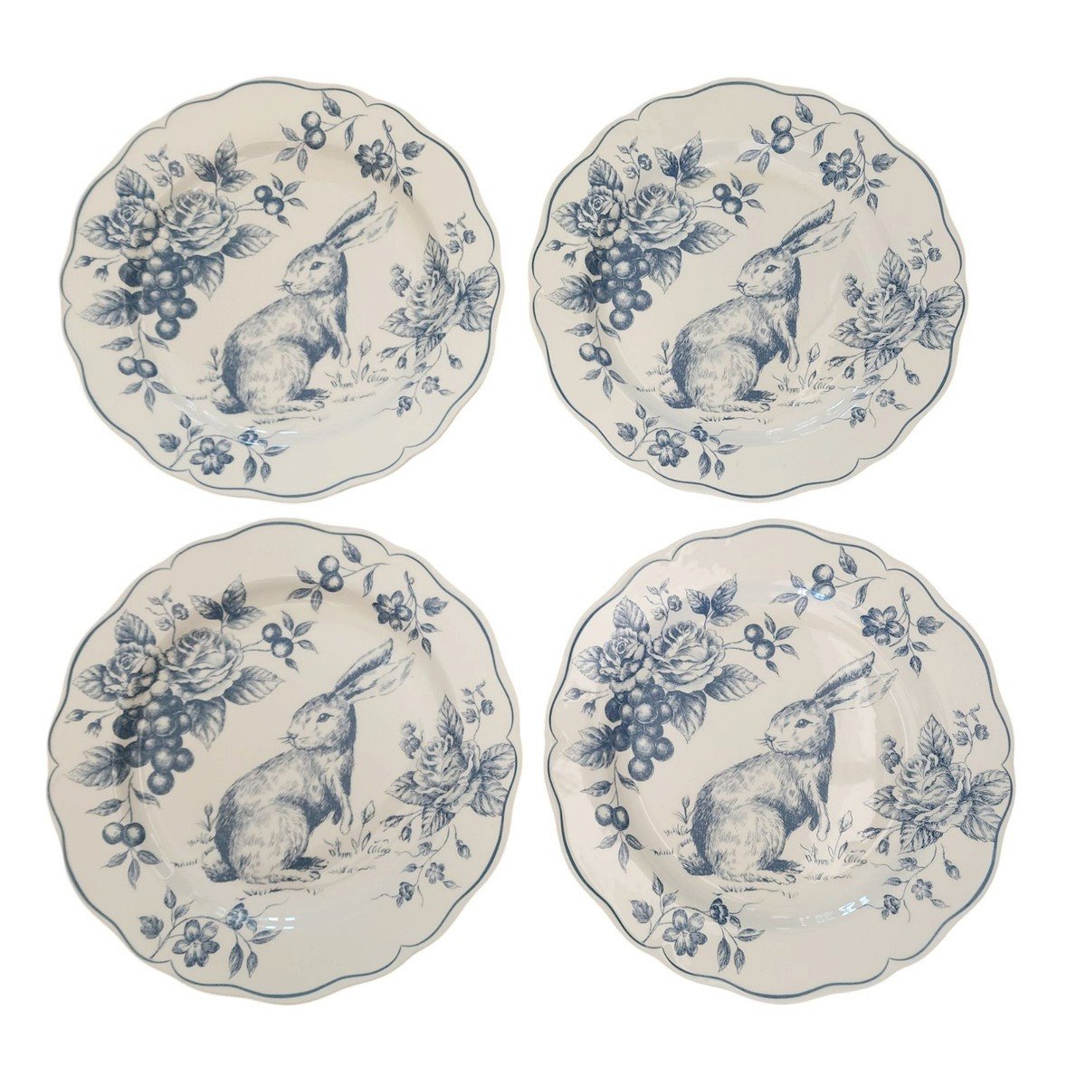 Maxcera Blue Toile Bunny Rabbit Dinner Plates 11" Set of 4 New | eBay US