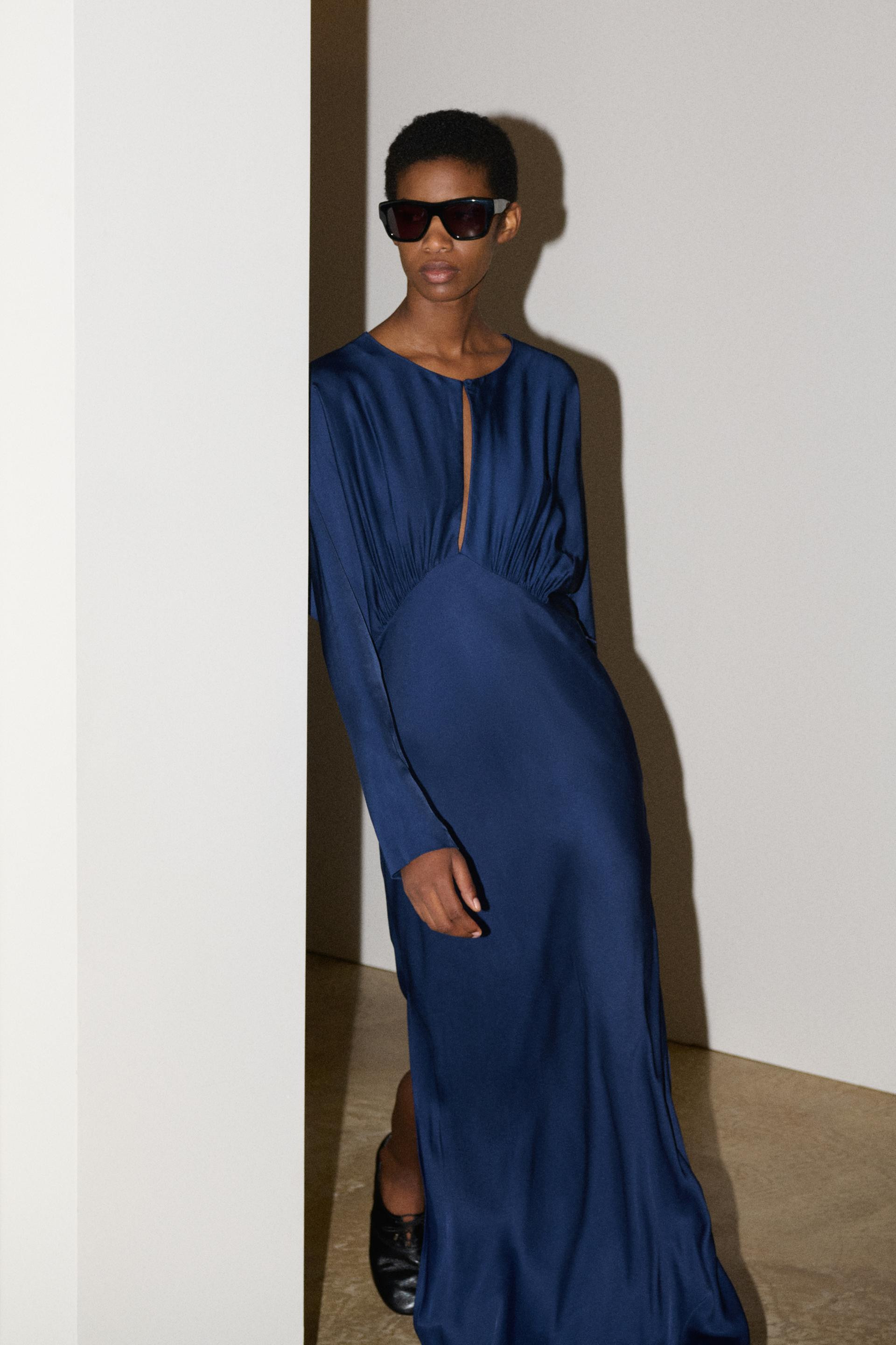 Zara - Zw Collection Satin Effect Maxi Dress - Blue - Xl - Woman | Zara US