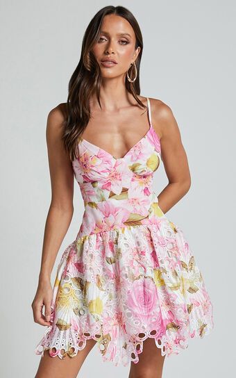 Alyce Mini Dress - Strappy Bust A Line Dress in Floral Pint | Showpo (US, UK & Europe)