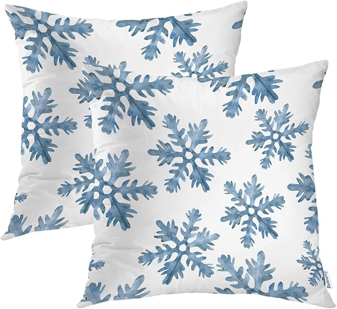 Batmerry Christmas Blue Decorative Pillow Covers, 20 x 20 Inch Blue Snow Winter with Snowflakes F... | Amazon (US)