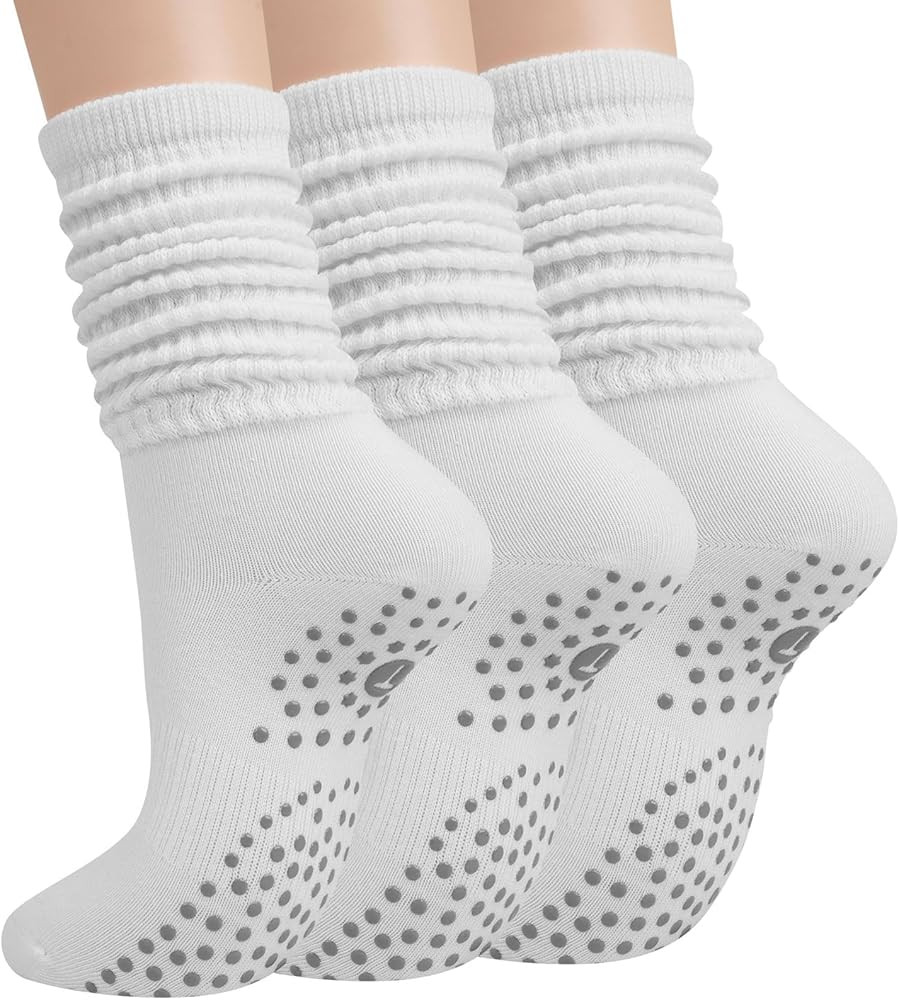 Grip Pilates Socks for Women, Yoga Slouch Socks with Grip for Barre Workout Hospital Long Scrunch... | Amazon (US)