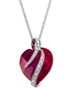 Lab-Created Ruby (10-3/4 ct. t.w.) & White Sapphire Accent 18" Heart Pendant Necklace in Sterling Silver | Macys (US)