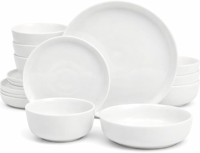 Gibson Home Oslo Dinnerware Set for 4, 16-Piece White Porcelain Plates and Bowls — Ceramic Dish... | Amazon (US)