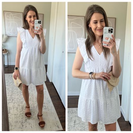 #walmartpartner New Walmart cotton eyelet dress, so pretty, fully lined. This would make an adorable graduation dress too! Comes in a coral pink and fits true to size, I’m in a small. Wedge sandals are so comfy (and I don’t say that unless I mean it!) #walmart #walmartfashion @walmart @walmartfashion #iywyk

#LTKunder50 #LTKstyletip