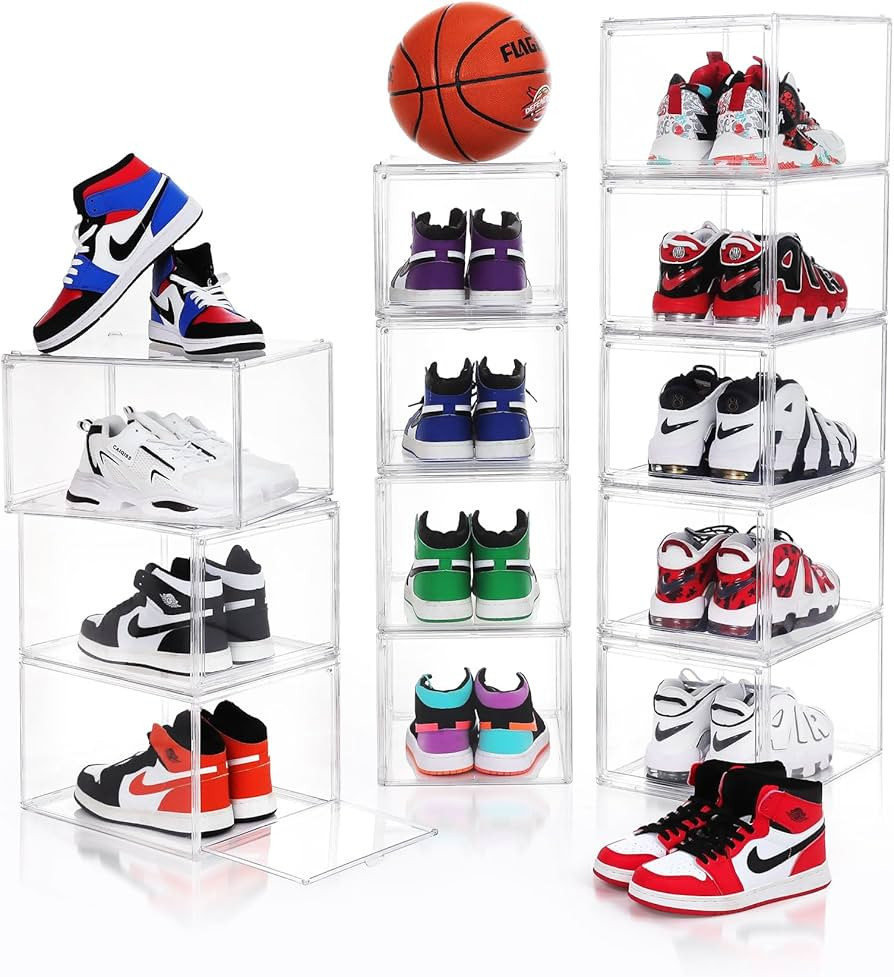 BVBOX 12 Pack Shoe Box Shoe Orgainzer Clear Shoe Storage Boxes XL Clear Plastic Stackable Shoe Ca... | Amazon (US)