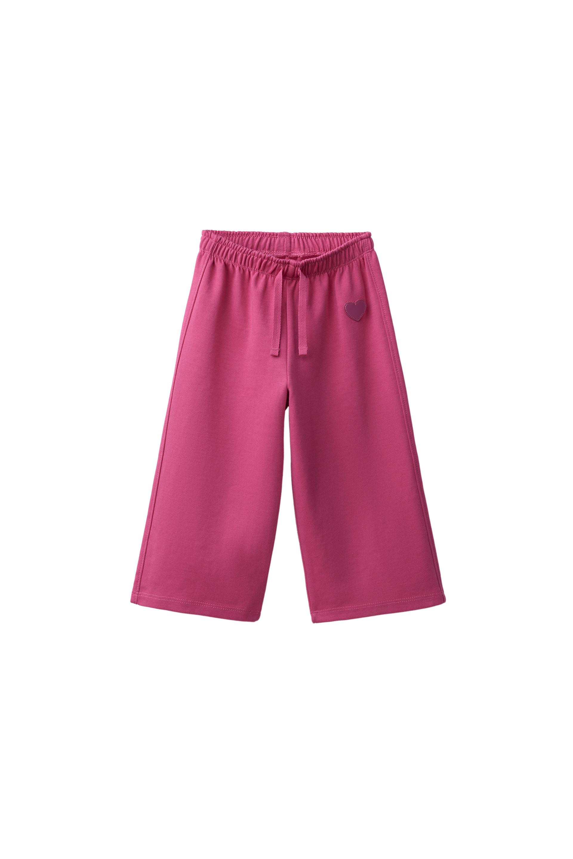 Zara - Heart Interlock Wide Leg Plush Pants - Dark Fuchsia - 4 Years (40,9 Inches) - Kids | Zara US