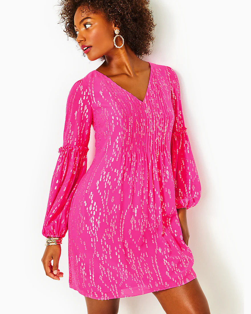 Cleme Long Sleeve Silk Dress | Splash of Pink - A Lilly Pulitzer Store