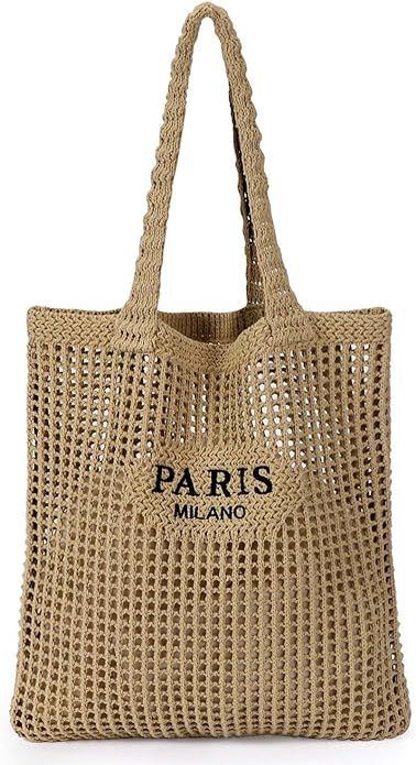 Crochet Tote Bag For Women, Crochet Mesh Beach Tote Bag Summer Vacation Aesthetic Boho Knit Bag f... | Amazon (US)