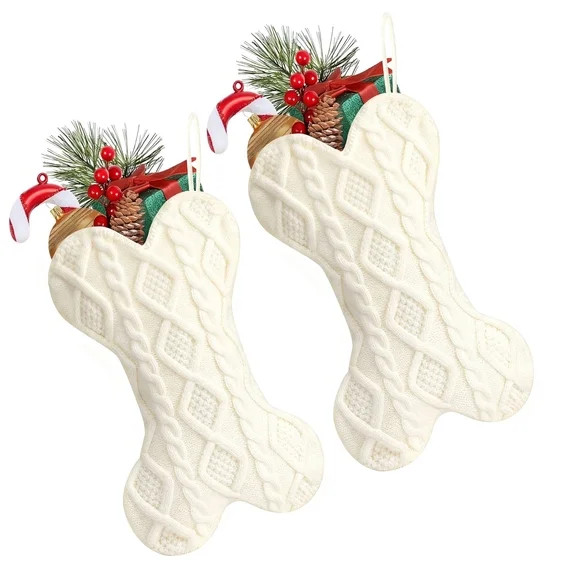 18" Dog Christmas Stocking Personalized,2-Pack Cute Bone Shape Pet Stockings for Christmas Decora... | Walmart (US)