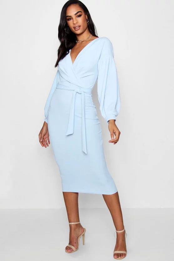 Tall Off The Shoulder Wrap Midi Bodycon Dress | Boohoo.com (US & CA)