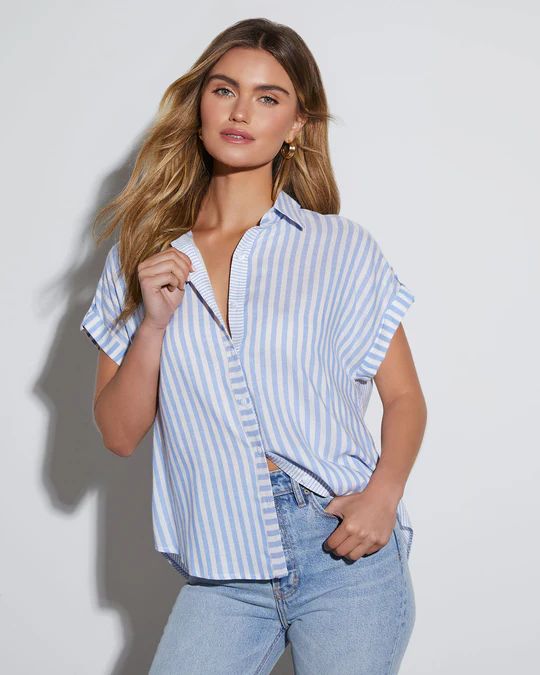 Kendall Striped Short Sleeve Button Down Top | VICI Collection