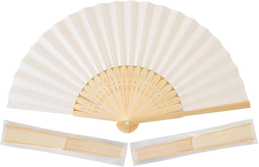 Sepwedd 50pcs Cream-Coloured Paper Hand Fan Bamboo Folding, Handheld Paper Fan for Wedding Party ... | Amazon (US)