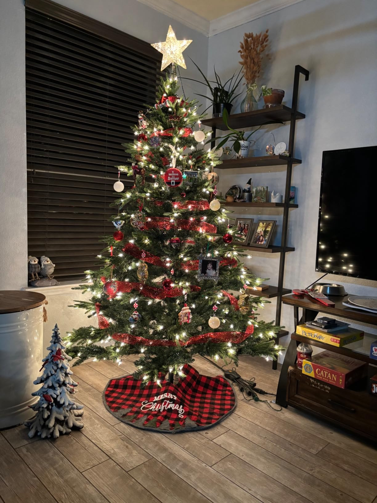 Prelit Flocked Artificial Full Christmas Tree 6FT with 2056 PE PVC Tips, Premium Snow Pre-Lit Holiday Xmas Tree with 400 UL Incandescent Lights, Foldable Base for Home Office Party | Amazon (US)