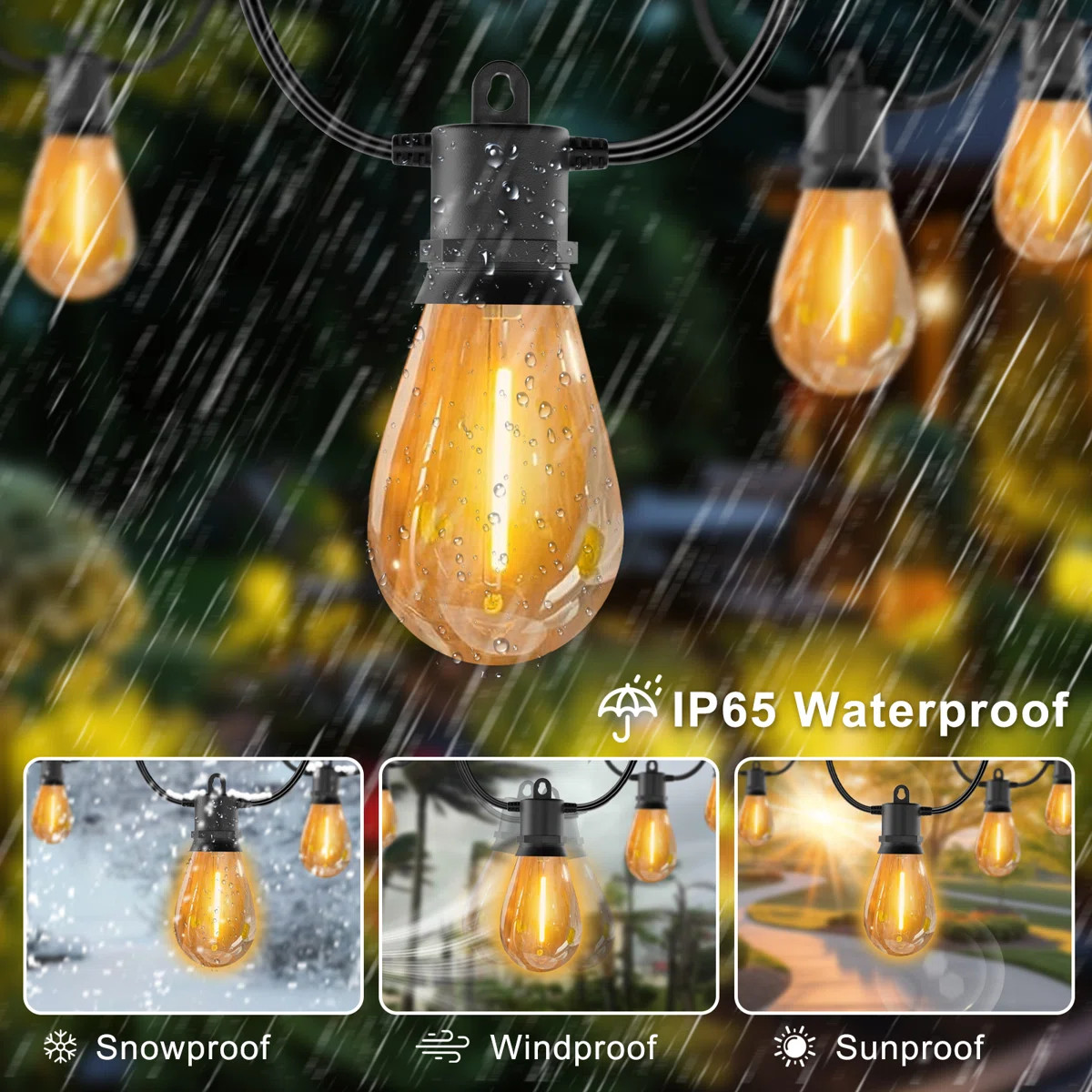 Outdoor String Lights IP65 Waterproof Patio Lights With Shatterproof LED Bulbs | Wayfair North America
