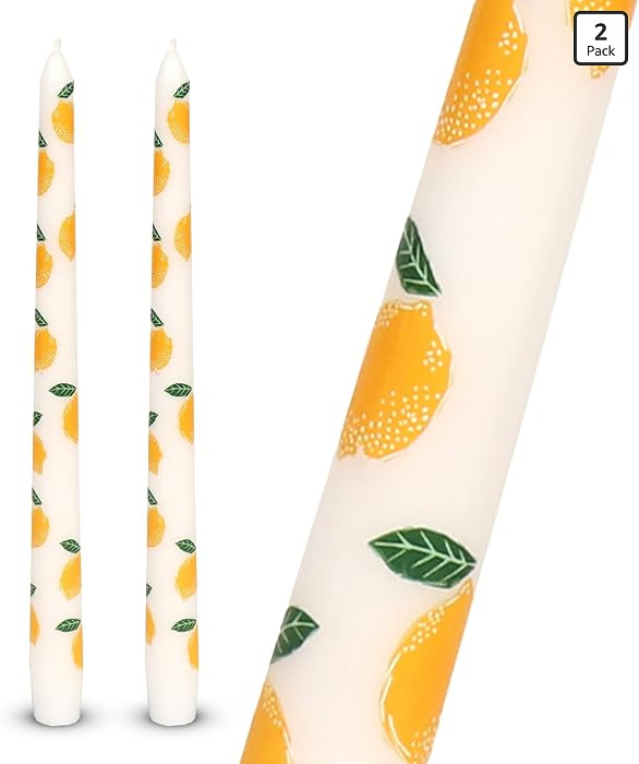 Talking Tables 2 x Tapered Tall Dinner Candles with Lemons Design Made of Wax, Stylish Table Deco... | Amazon (US)