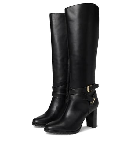 Lauren Ralph Lauren Women's, Collins Burnished Leather Tall Boots Heel, Black, 6.5 Medium | Amazon (US)