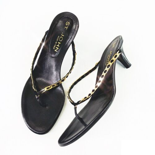 St. John Womens 36.5 6.5 Gold Chain Strap Thong Black Sandals Kitten Heel Y2K  | eBay | eBay US