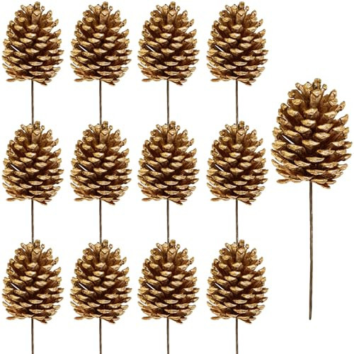 Winlyn 12 Pcs Gold Pine Cone Picks Christmas Natural Pinecone Sprays Decorative Medium Pinecone Stems 8.5" Tall for Christmas Tree Floral Arrangements Wedding Holiday Crafts Seasonal Wreath | Amazon (US)