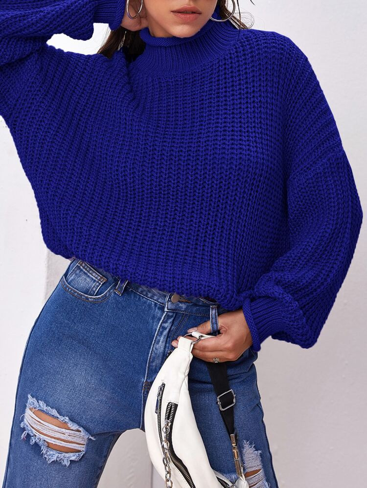 Maglione con spalle cadenti e collo alto | SHEIN