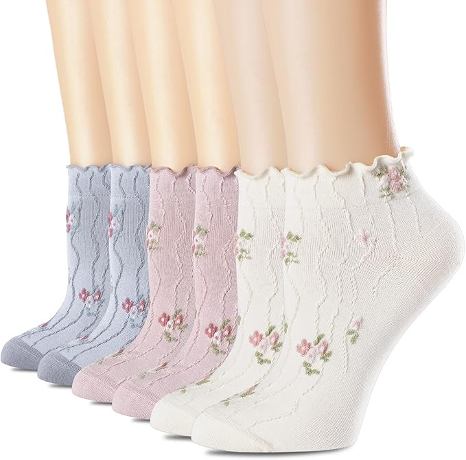 Women‘s Ruffle Ankle Socks,Vintage Patterned,Short Casual Dress Sock,Cute Princess Lettuce Flor... | Amazon (US)