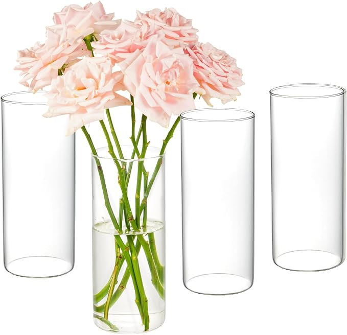 4pcs Glass Cylinder Vases for Centerpieces - 8 Inch Tall Glass Vases for Flowers, Hurricane Candl... | Amazon (US)
