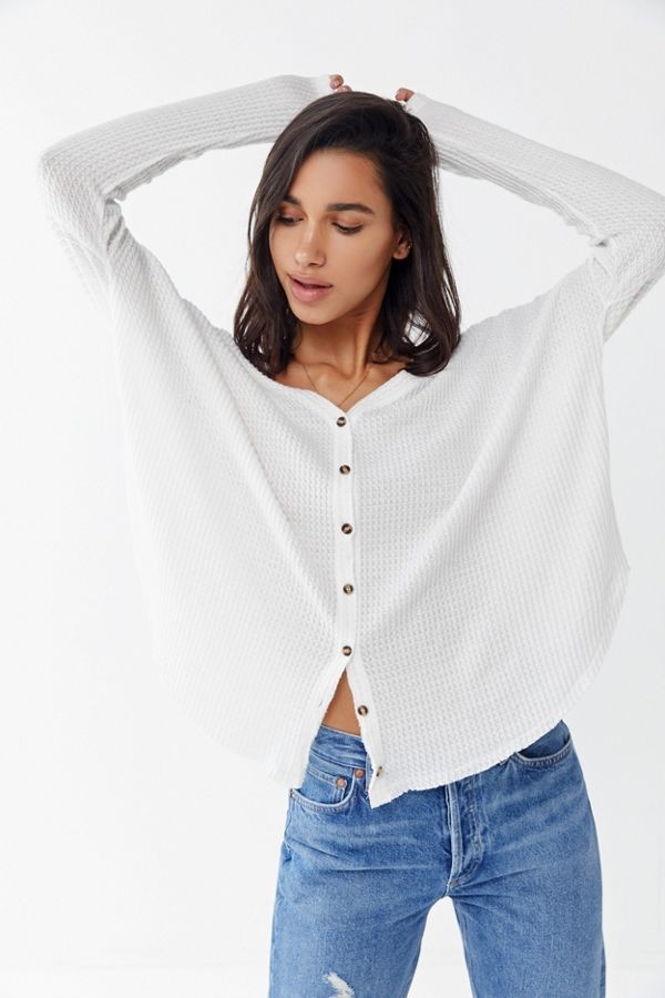 Out From Under Jojo Oversized Thermal Button-Front Top | Urban Outfitters (US and RoW)