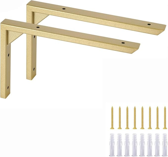 OVOV Heavy Duty Shelf Brackets 10 inch Gold L Brackets for Shelves 2 Pack | Wall Mount, Iron, Tri... | Amazon (CA)