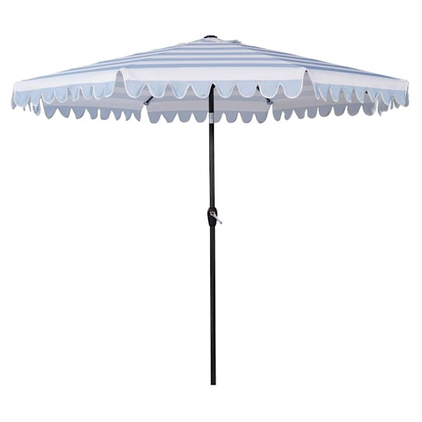 Chambray & White Cabana Stripe Scallop Crank & Tilt Outdoor Patio Umbrella, 9' | At Home