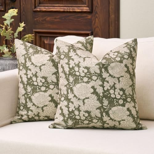 DOMVITUS Floral Pillow Covers 24x24 Set of 2, Vintage Block Print Pillow Covers Neutral Decorativ... | Amazon (US)