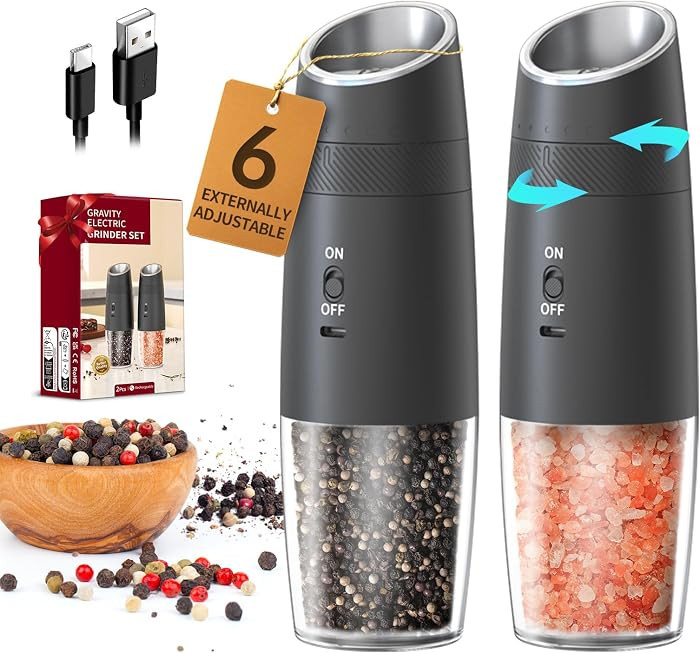CIRCLE JOY Gravity Electric Salt and Pepper Grinder Set Rechargeable Automatic Pepper and Salt Sh... | Amazon (US)