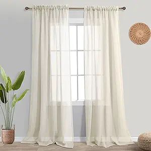 Beige Sheer Curtains 96 Inches Long for Living Room 2 Panels Pair Set Rod Pocket Lightweight Crea... | Amazon (US)