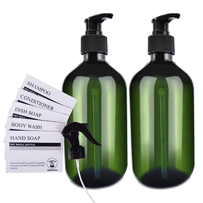Plastic Bottles with Pump Dispenser, 2-Pack 16.9oz/500ml, Clear Pump Bottles Refillable Container... | Amazon (US)