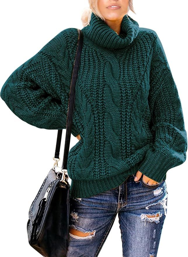 Chase Secret Womens Casual Turtleneck Long Sleeve Loose Chunky Knit Pullover Sweater M Green at A... | Amazon (US)