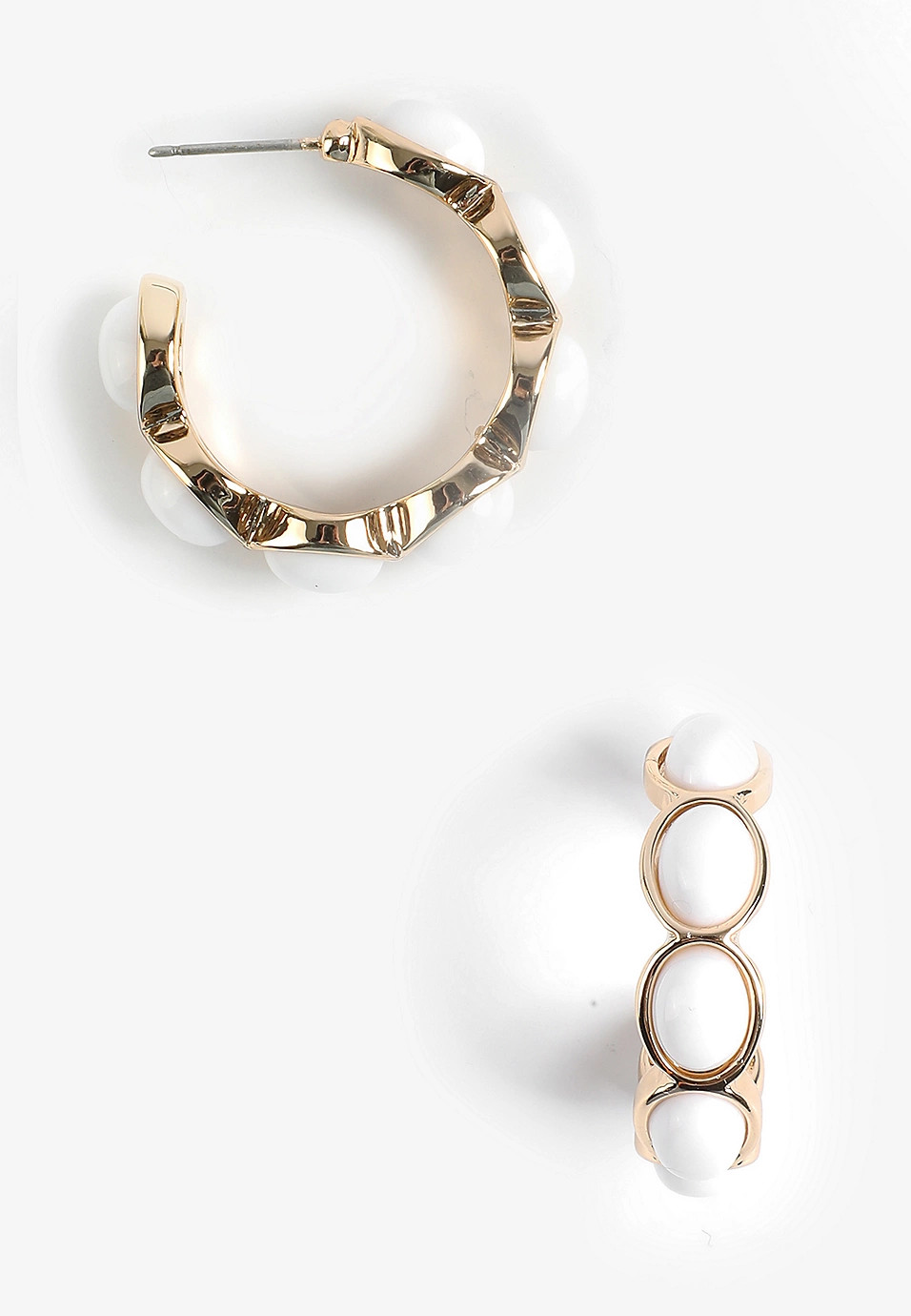White Oval Stone Hoop Earrings | Maurices