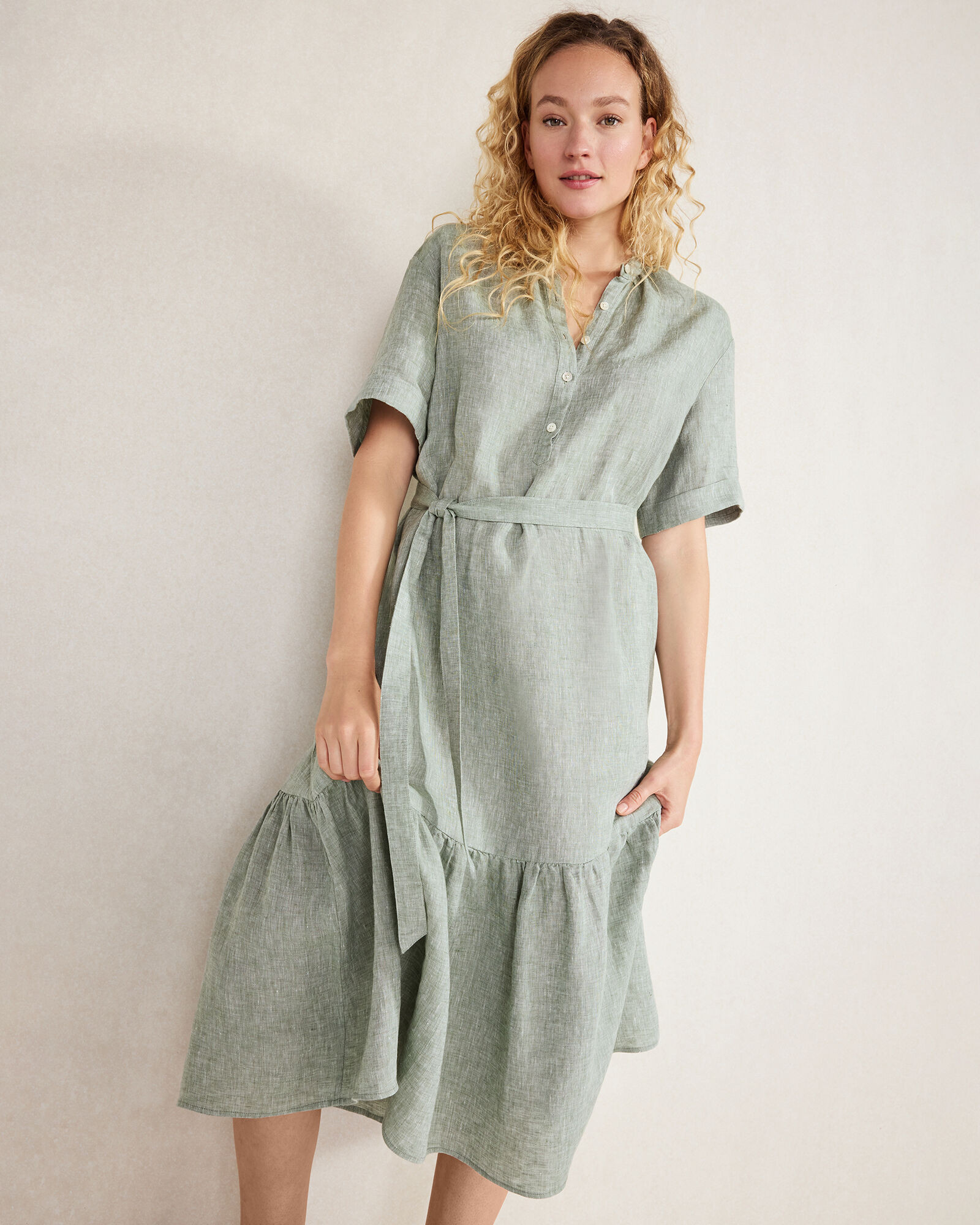 Linen Tiered Midi Dress | Talbots