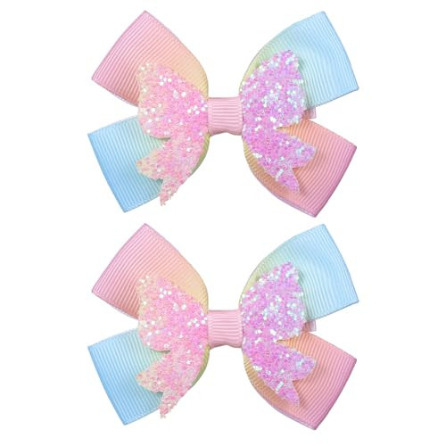 3-Inch Girls Pigtail Hair Bows Glitter Rainbow Color Hair Ribbon Bowknot Hair Clips Alligator Barrettes Hairpin Dress Decor Accessories For Teens Toddlers Kids Set of 2 | Amazon (US)