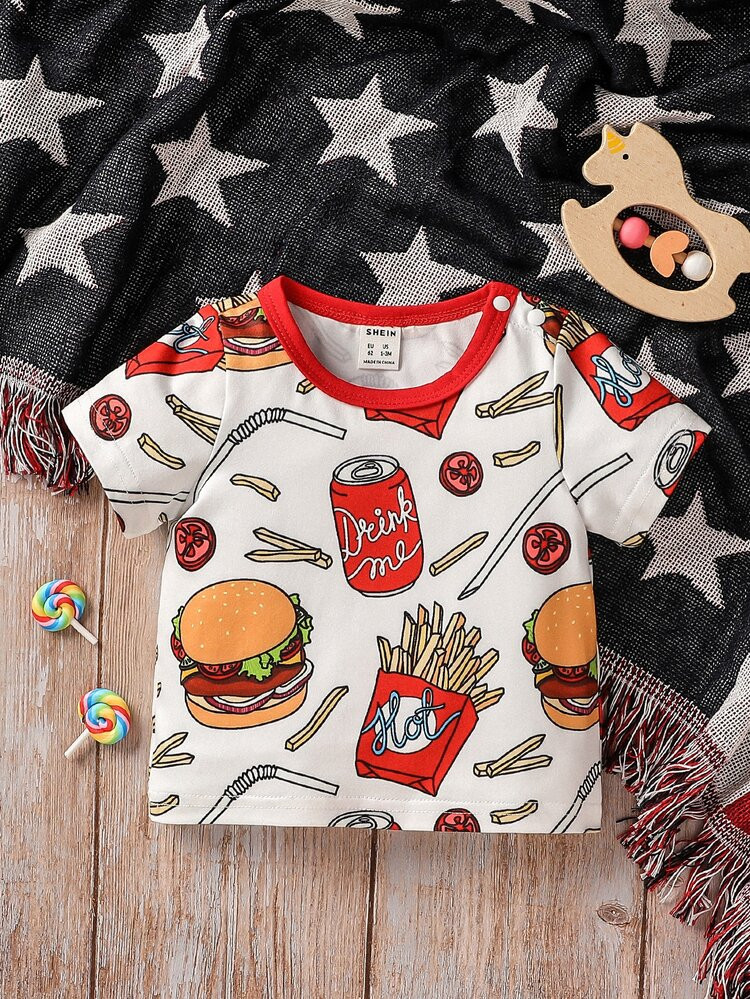 Baby Food Print Contrast Binding Tee | SHEIN