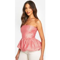 Womens Woven Puff Ball Gingham Peplum Top - 10 | boohoo (US & Canada)