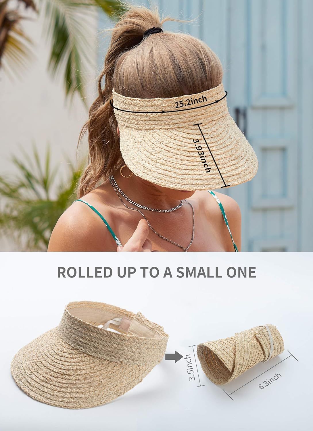 Straw Hats for Women, Visor Hats for Women Beach Hats for Women Sun Hat Womens Straw Hat Made of ... | Amazon (US)