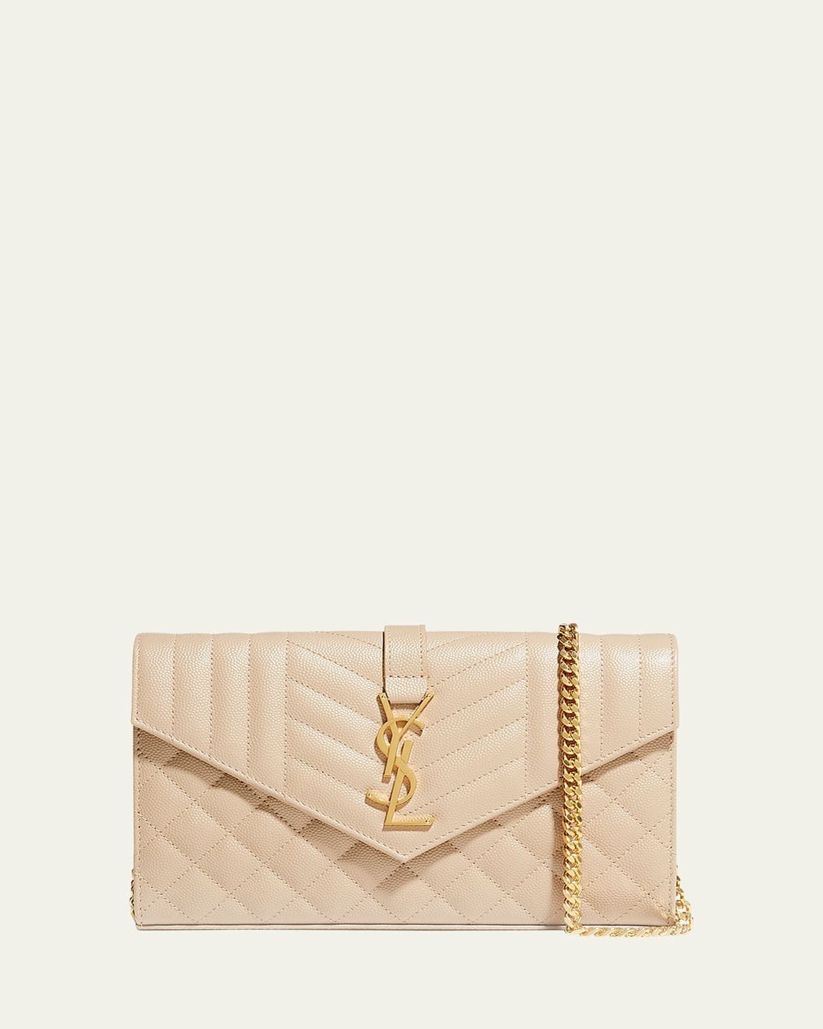 Envelope Triquilt YSL Wallet on Chain in Grained Leather | Bergdorf Goodman