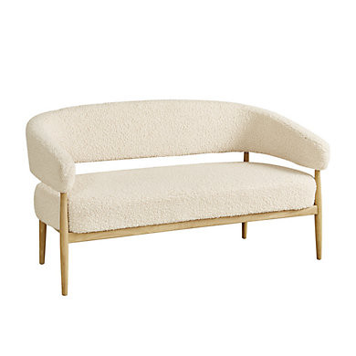 Elina Bench with Ivory Faux Shearling & Light Oak Finish | Ballard Designs, Inc.