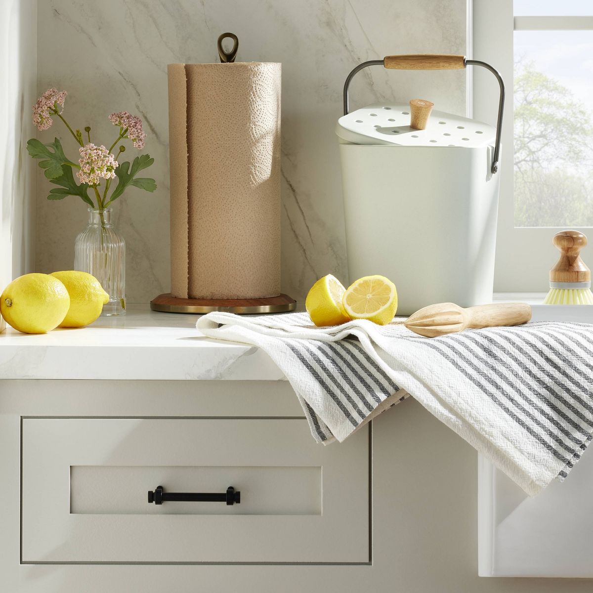 Mini Stripe Flour Sack Kitchen Towel Dark Gray/Cream - Hearth & Hand™ with Magnolia | Target