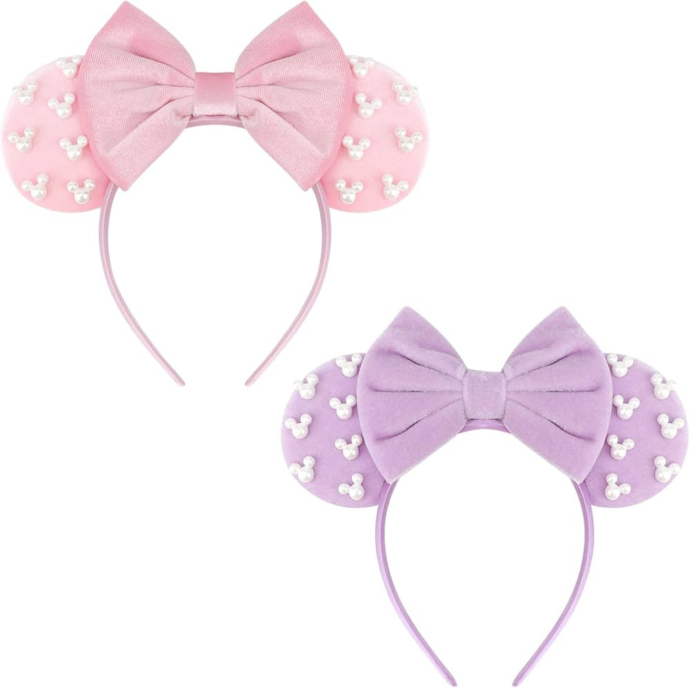DRESHOW Mouse Ears Headbands for Women Girls Pearl Hairbands Bow Head bands Velvet Head band Chri... | Amazon (US)