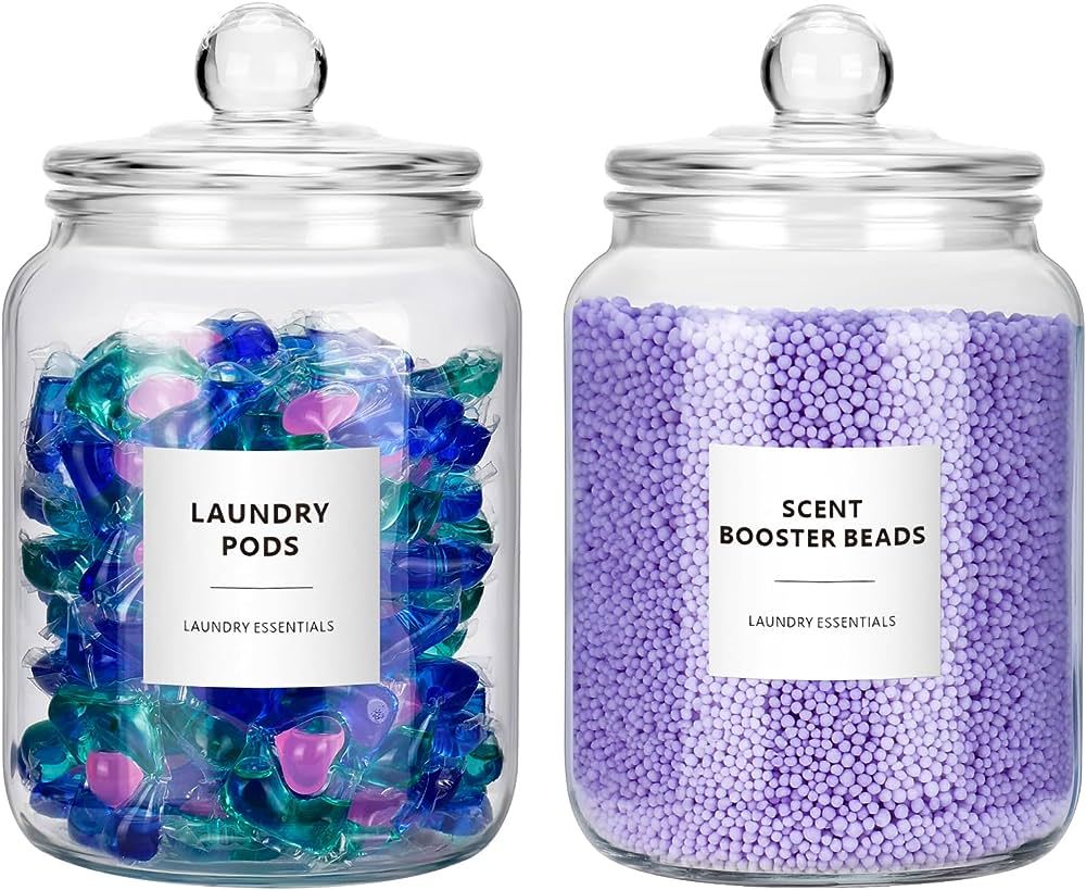 Glass Jars for Laundry Room Organization - 2 Pack, 0.5 Gallon Glass Containers with Lids, Perfect... | Amazon (US)