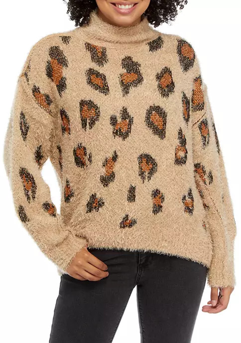 Long Sleeve Mock Neck Printed Tunic Sweater | Belk