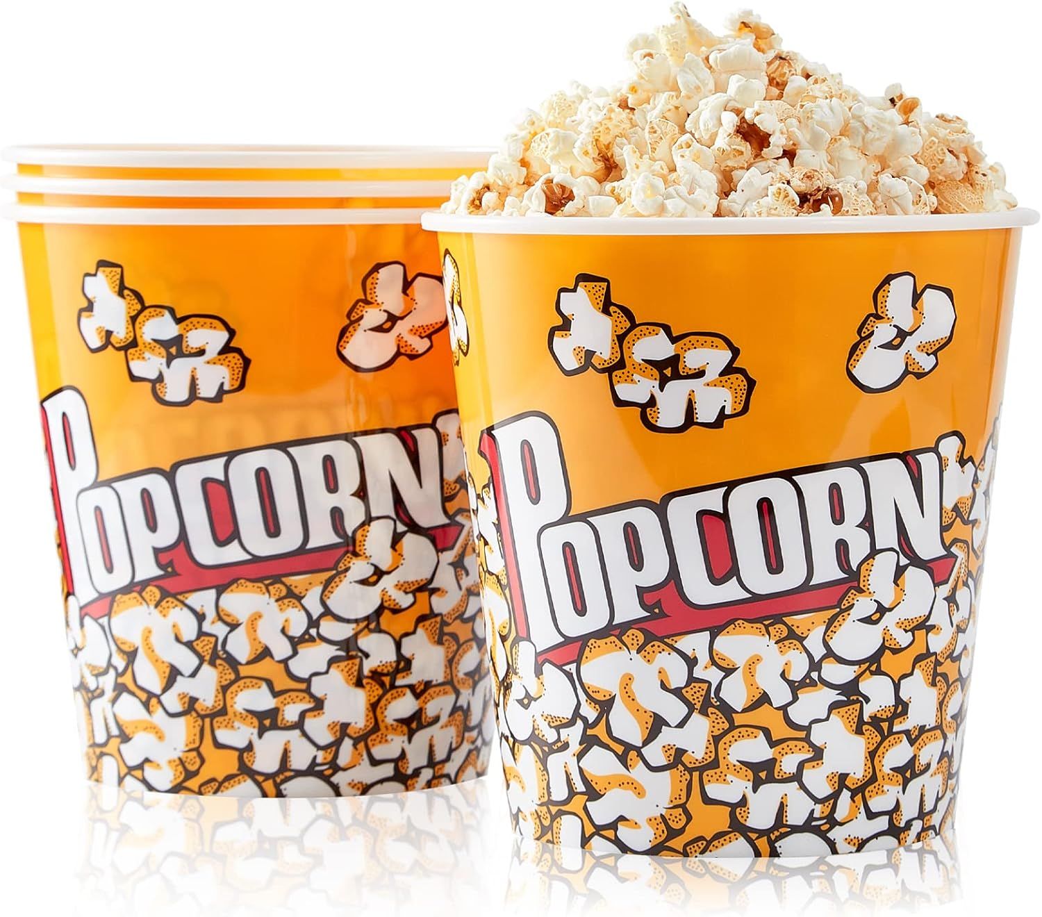 Plastic Popcorn Containers Retro Style Reusable Popcorn Buckets for Movie Night 7.1”x7.1”x5.1... | Amazon (US)