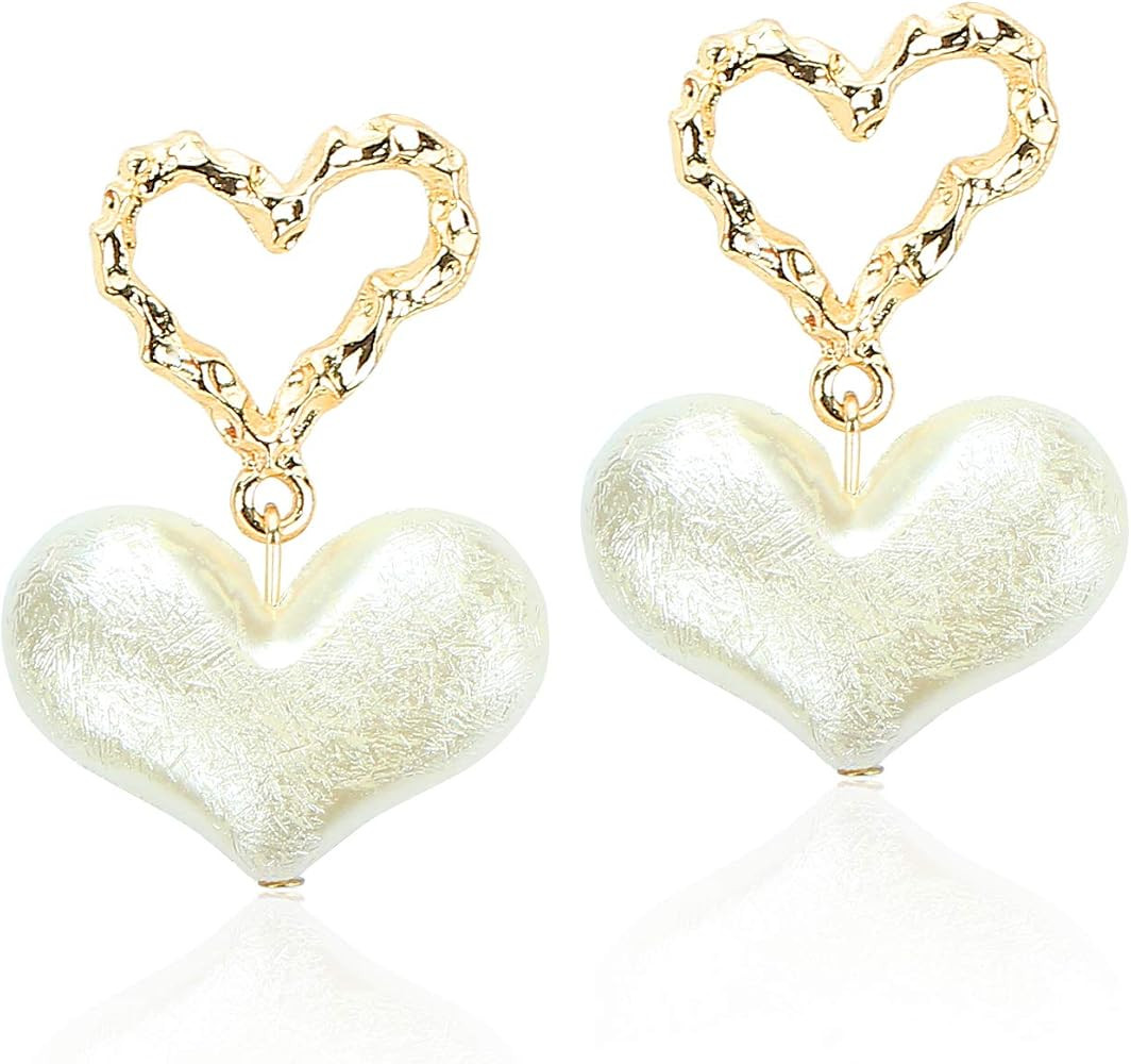 ADLSTIGH Heart Drop Earrings for Women, White Big Love Earring Jewelry Gift for Her, Mom and Frie... | Amazon (US)