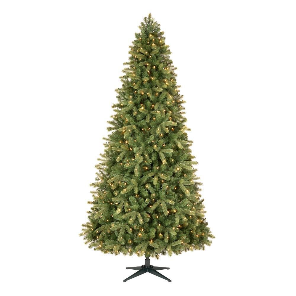 Home Accents Holiday 9 ft Manchester White Spruce LED Pre-Lit Artificial Christmas Tree with 600 ... | The Home Depot