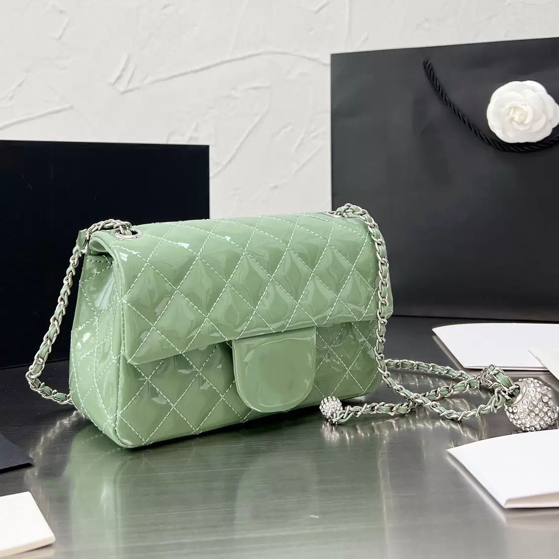 AKS Flap Bag Diamond Ball With Button Candy Color Premium Patent Leather Classic Quilted Plaid Ch... | DHGate