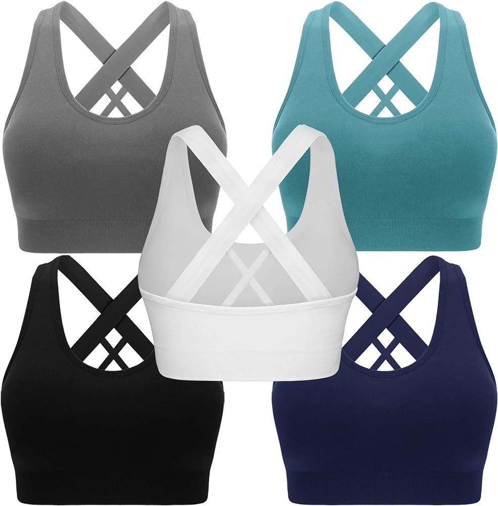 Double Couple Sports Bras for Women Padded High Impact Seamless Criss Cross Back Workout Tops Gym... | Amazon (US)